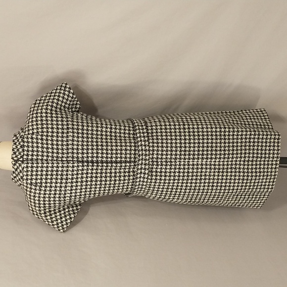 Vintage 60s Wool Dress Houndstooth Check Black & White Classy Midi SeeMeasure - Picture 4 of 16